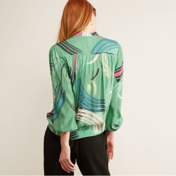 THE ODELLS WOMEN TOPS BLOUSES {$220} Poet Blouse Mystic Green Geometric Small - Picture 9 of 9